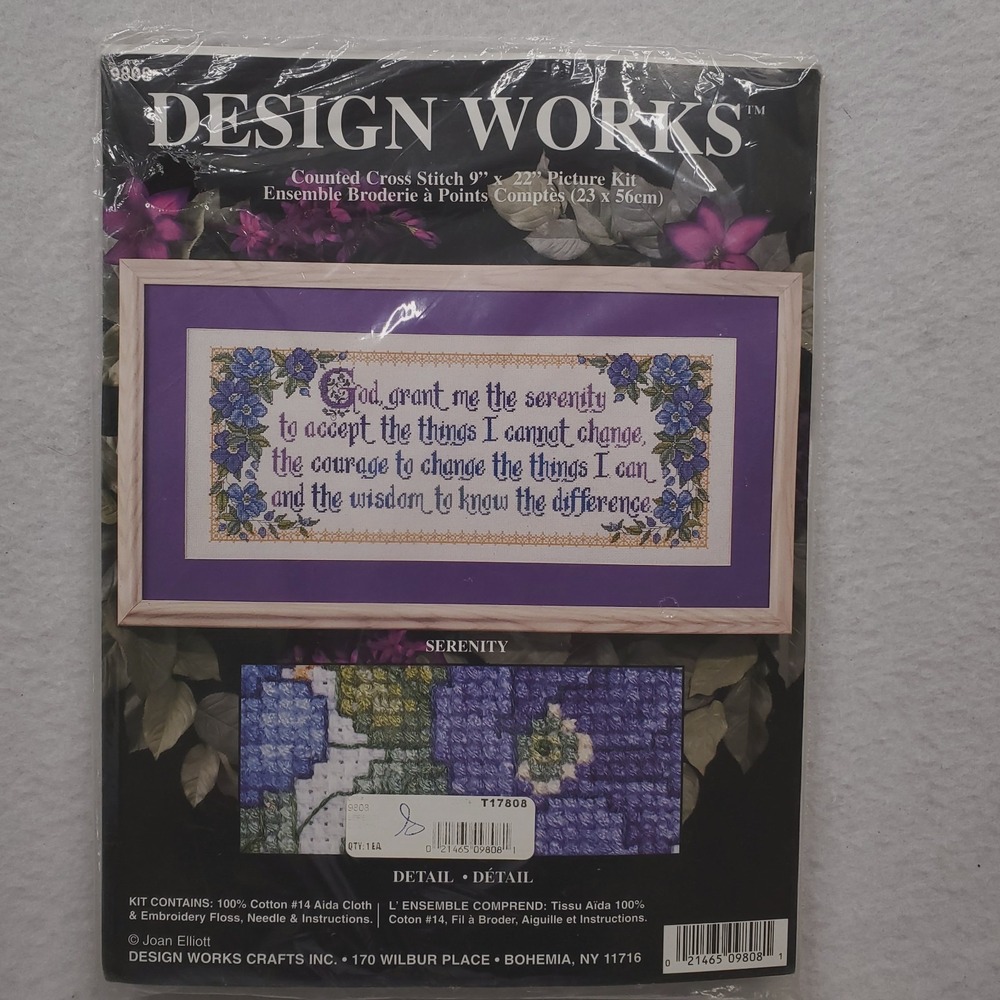SERENITY PRAYER FLORAL Counted Cross Stitch Kit #9808 Design Works 9"x 22" NEW